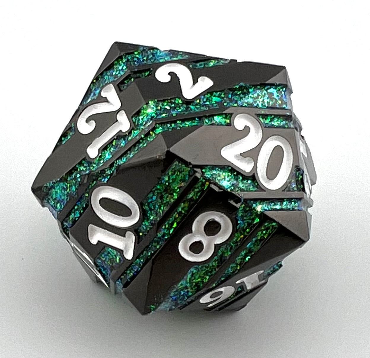 Gunmetal and Green Large Striped D20