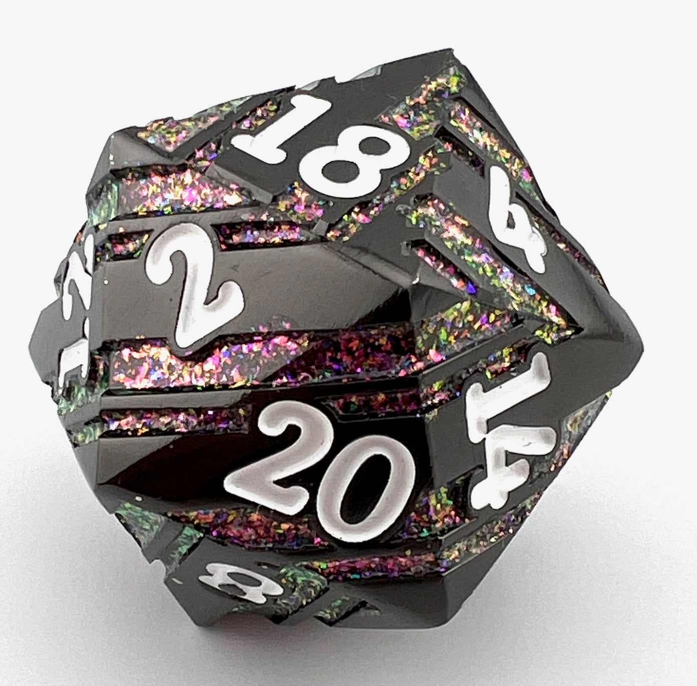 Gunmetal and Purple Large Striped D20