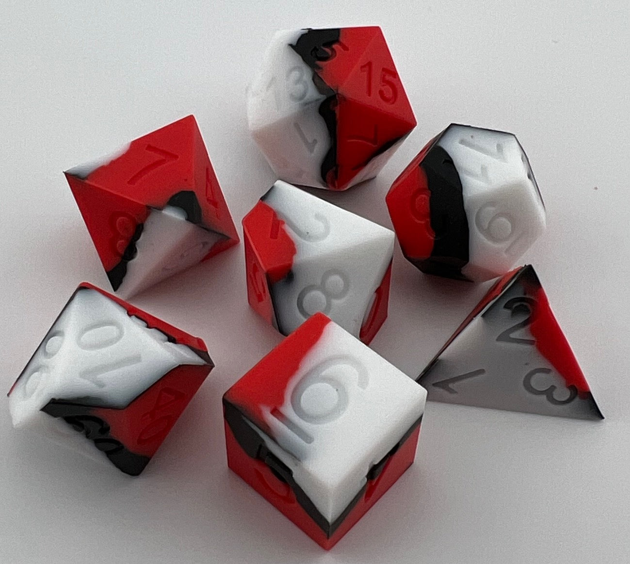 Red, White, and Black Silicone Dice