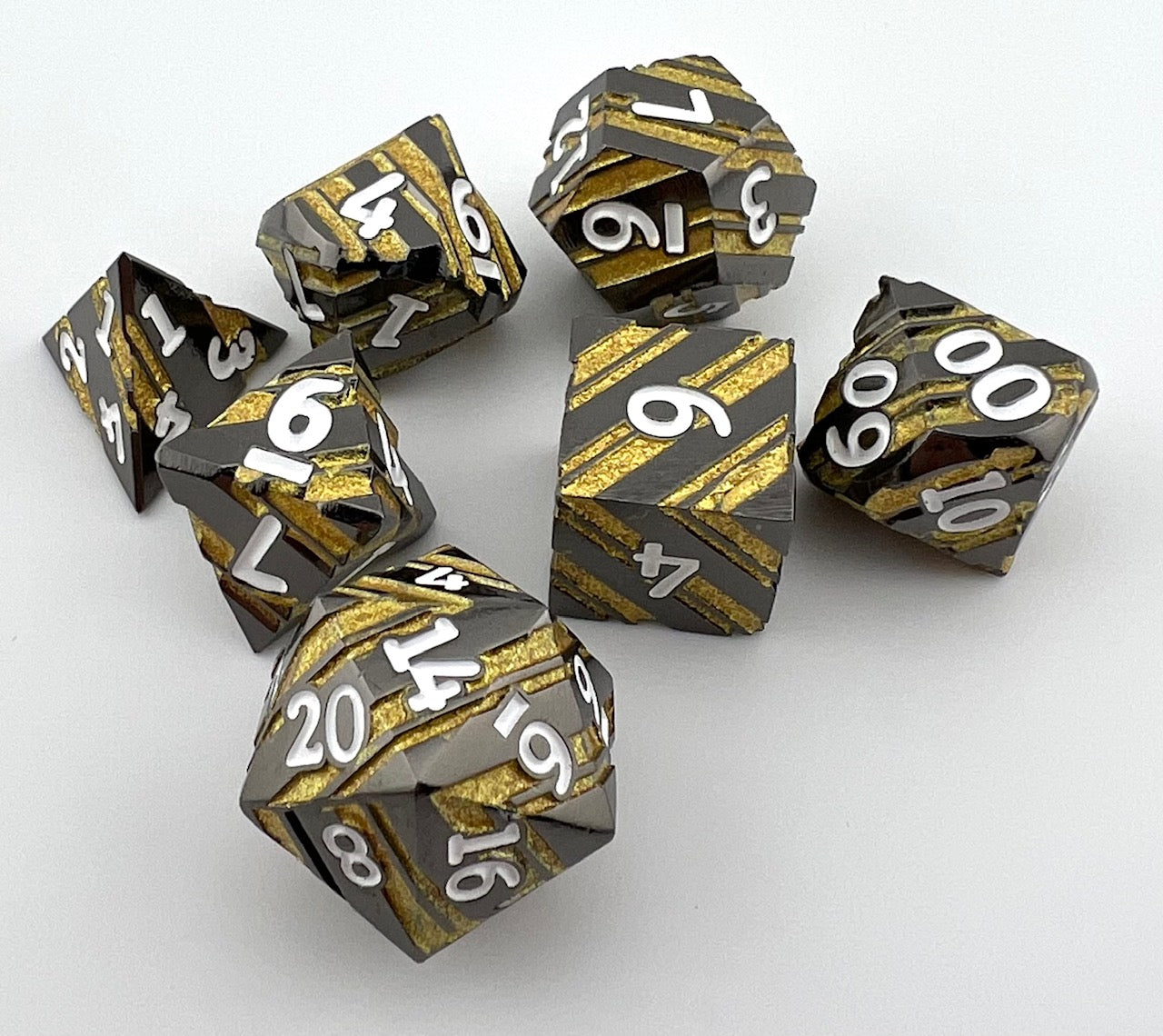 Gunmetal and Gold Striped Dice