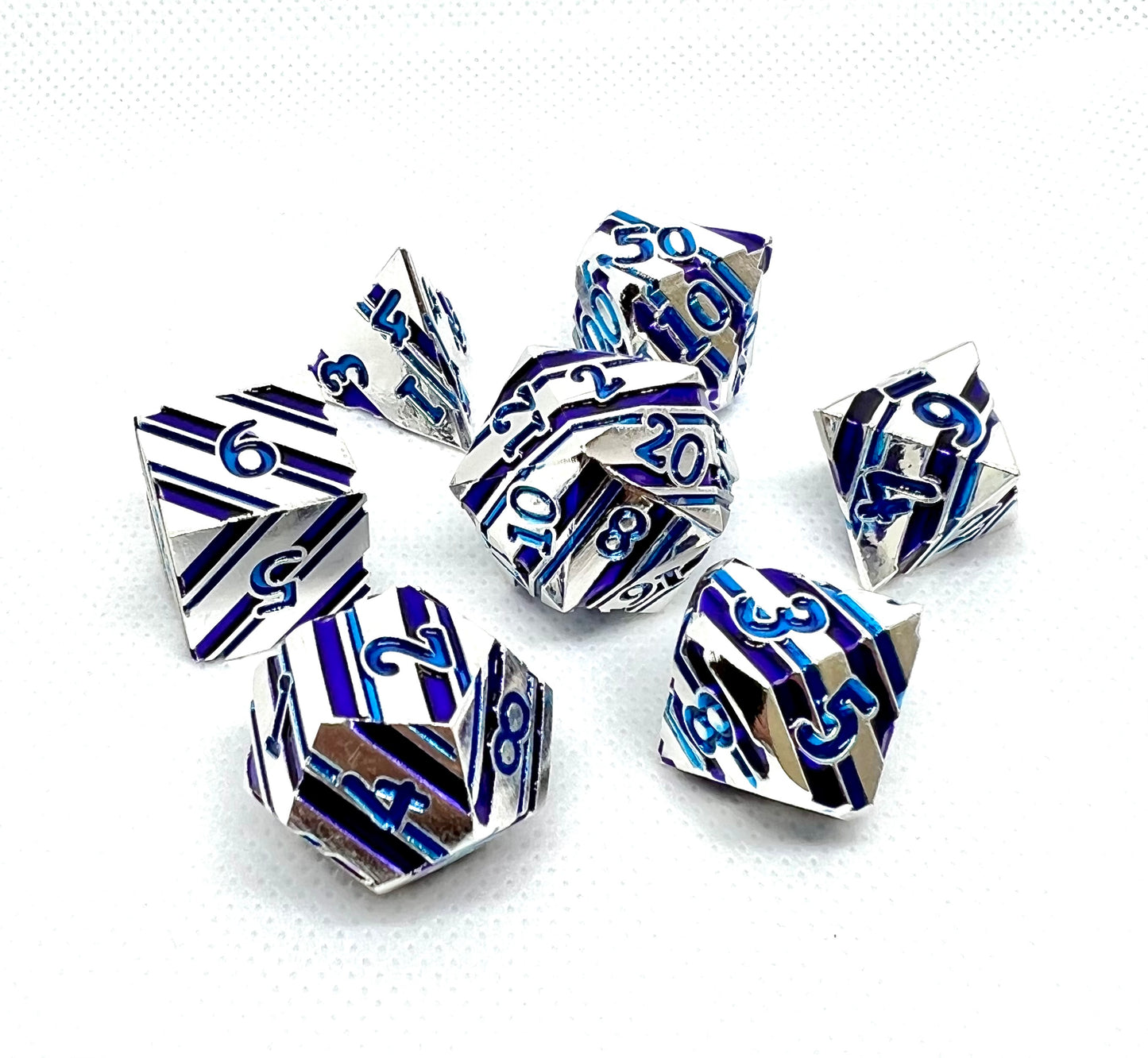 Silver, Purple, and Blue Striped Dice