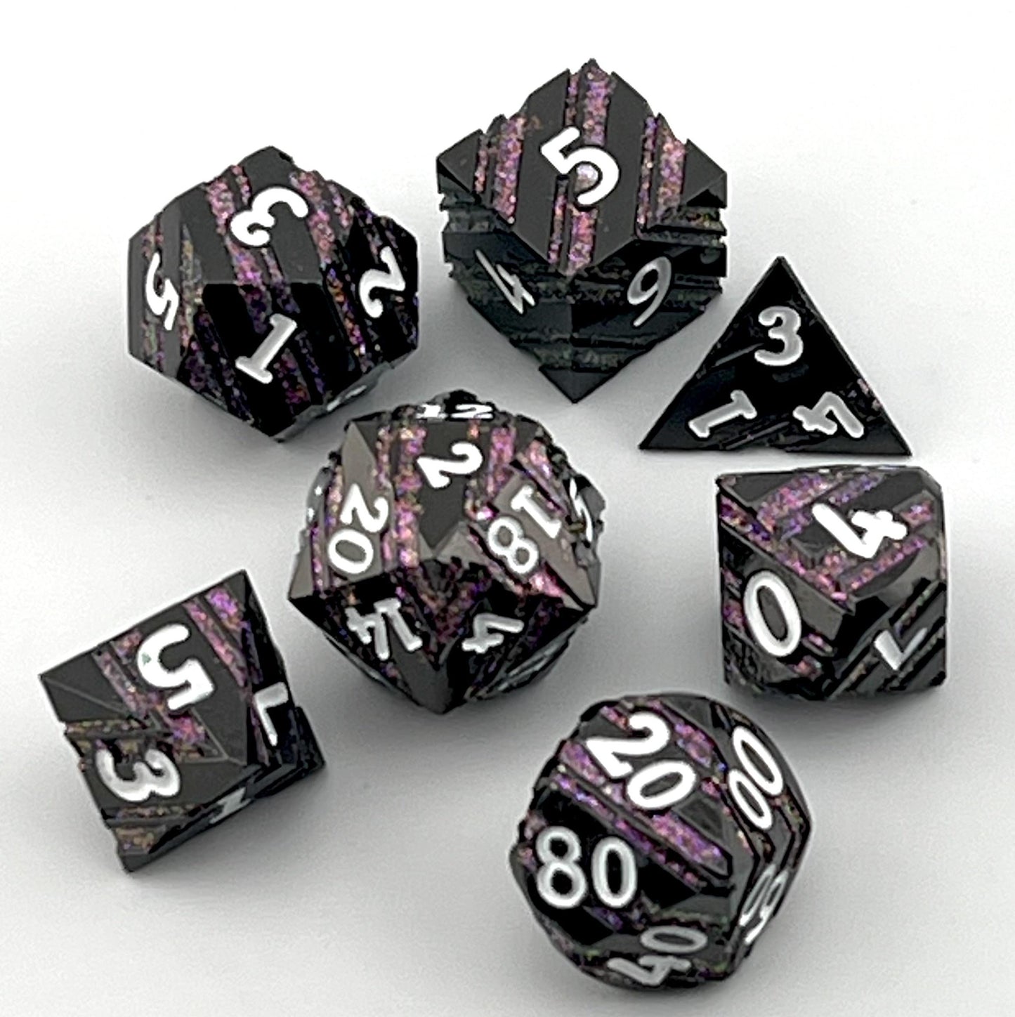Gunmetal and Purple Striped Dice