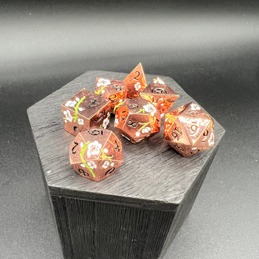 Rose Gold and White Plum Blossom Dice