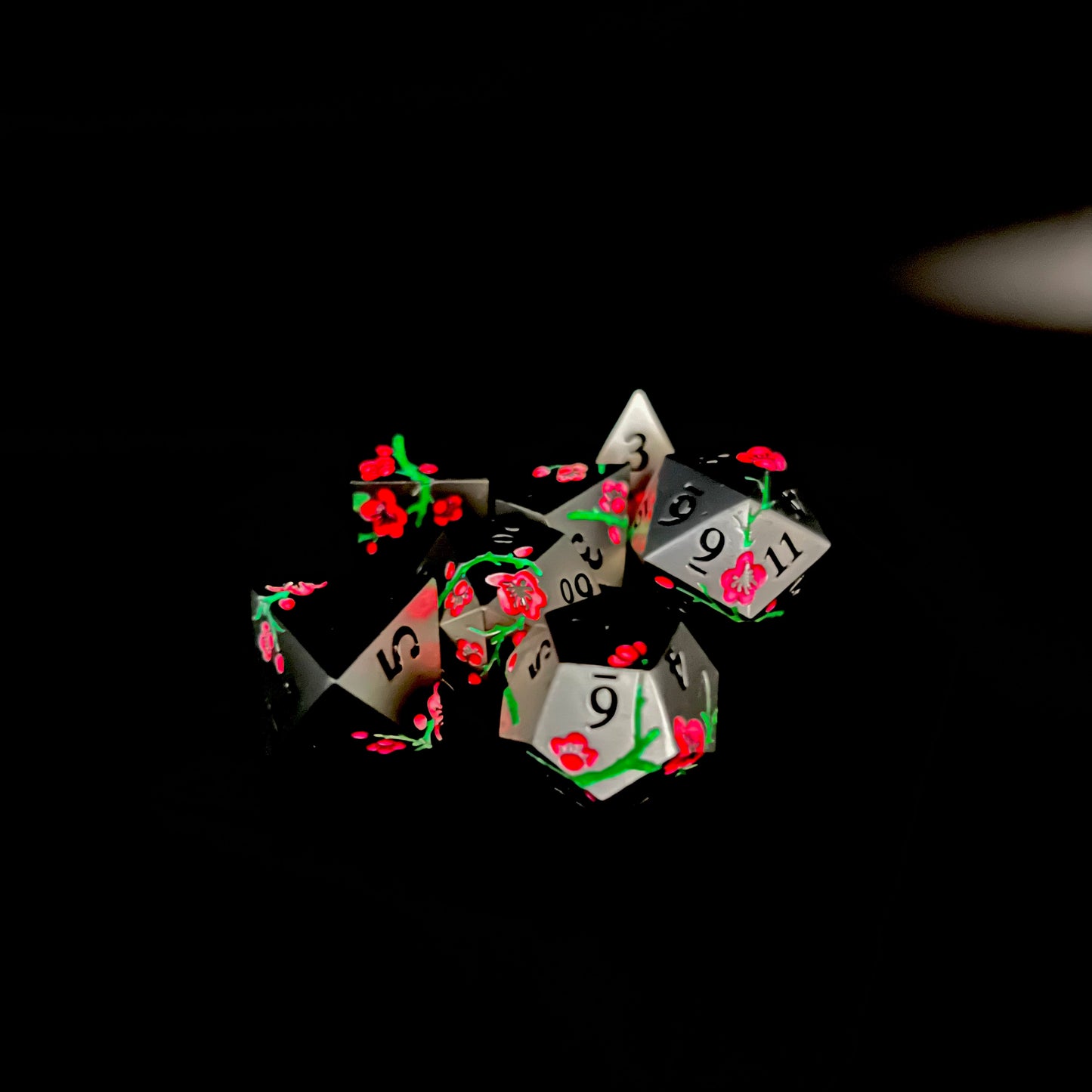 GLOW Silver and Pink Plum Blossom Dice