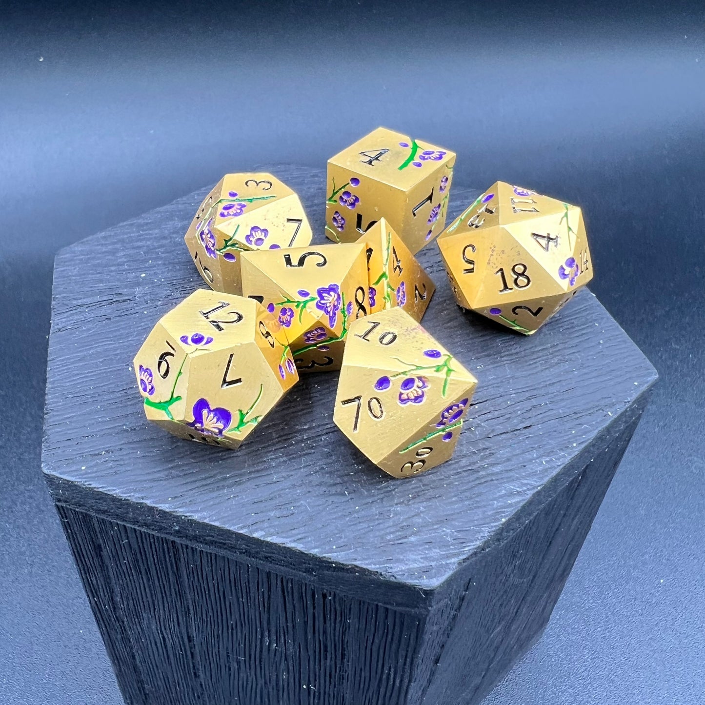 Gold and Purple Plum Blossom Dice
