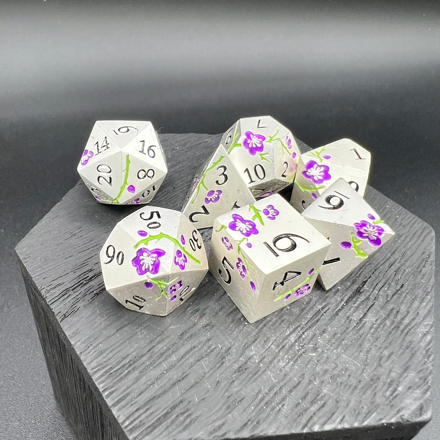 Silver and Purple Plum Blossom Dice