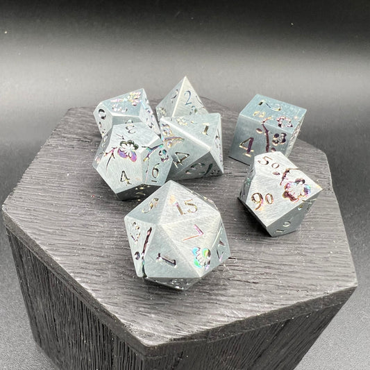 Silver and Rainbow Plum Blossom Dice