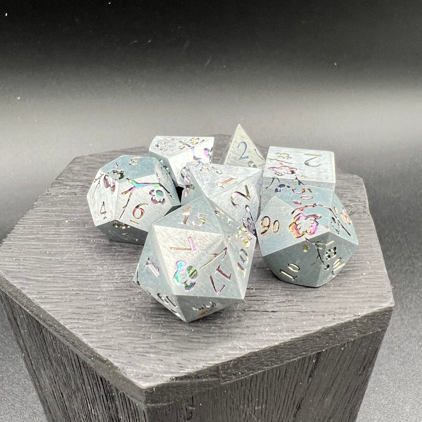 Silver and Rainbow Plum Blossom Dice
