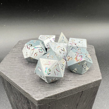 Silver and Rainbow Plum Blossom Dice