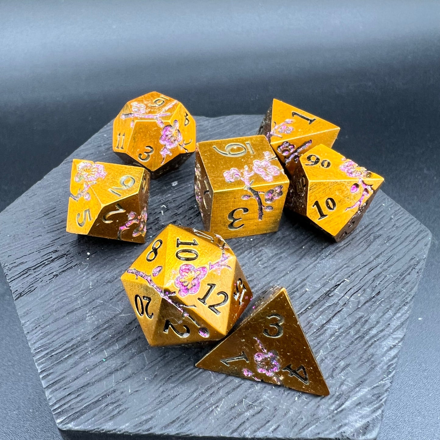 Bronze and Purple Plum Blossom Dice