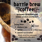 Battle Brew Coffee Sidama Ethiopian coffee packaging with wooden scoop and coffee grounds.