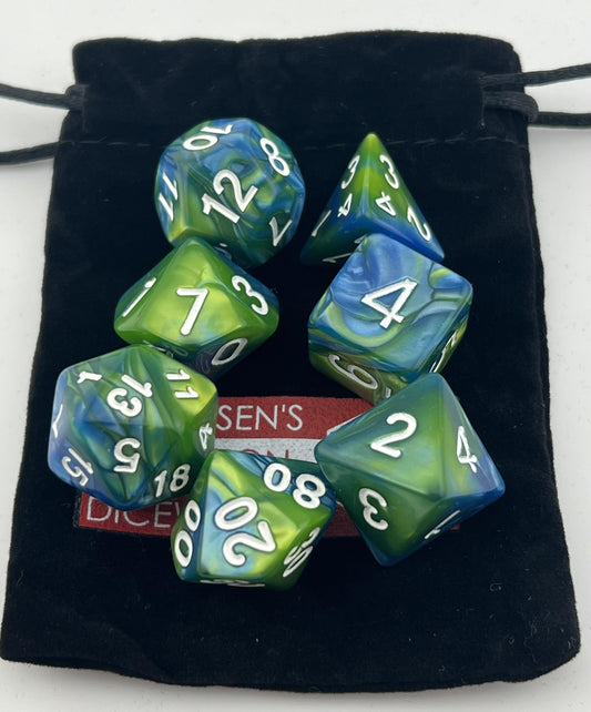 AD-03 Two-Tone-Blue-and-Green, Acrylic Dice Set