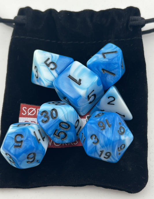 AD-05 Two-Tone-Blue-and-White, Acrylic Dice Set