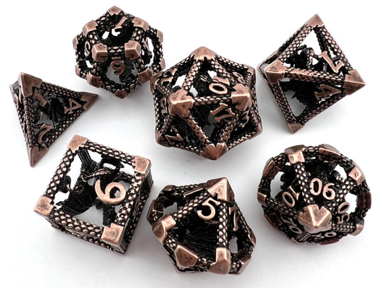 CD-04 Red-Copper, Caged-Dragon Series, Hollow-Metal Dice Set