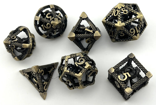 CO-01 Brass, Caged-Octopus Series, Hollow-Metal Dice Set