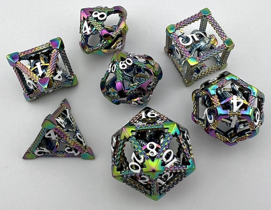 CO-04 Rainbow, Caged-Octopus Series, Hollow-Metal Dice Set