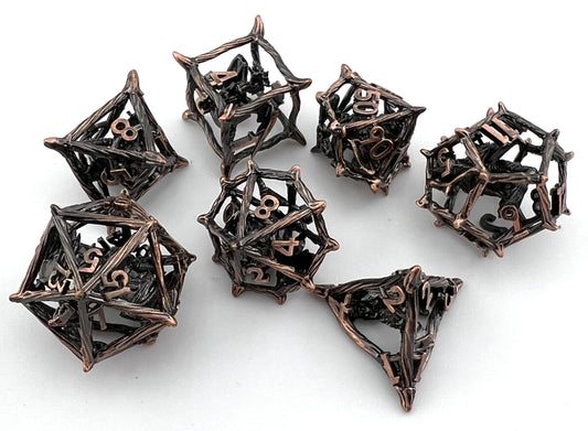 CR-03 Ancient-Copper, Caged-Dragon, Rattan Series, Hollow-Metal Dice Set