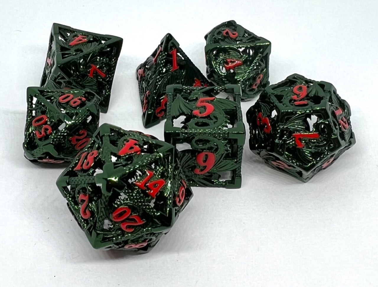 HD-08 Green, Dragon Series, Hollow-Metal Dice Set