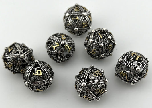 HS-04 Ancient-Silver, Spherical, Hollow-Metal Dice Set