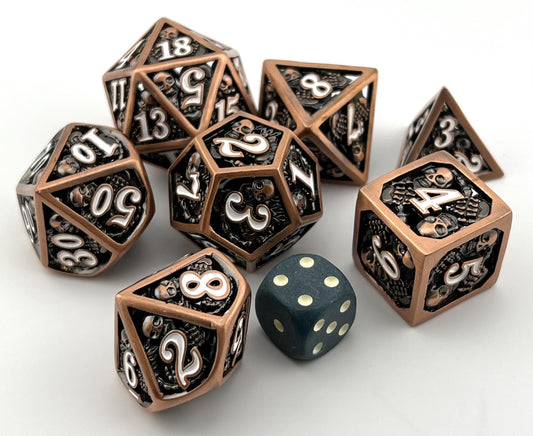 HS-11 Copper, Hollow-Metal, Skull Dice Set