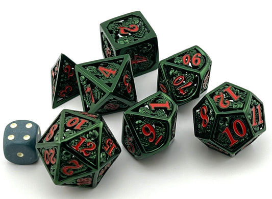HS-12 Green Hollow-Metal, Skull Dice Set