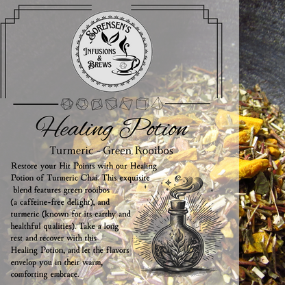 Healing Potion blend with Sorensen's Infusions & Brews branding on a textured background
