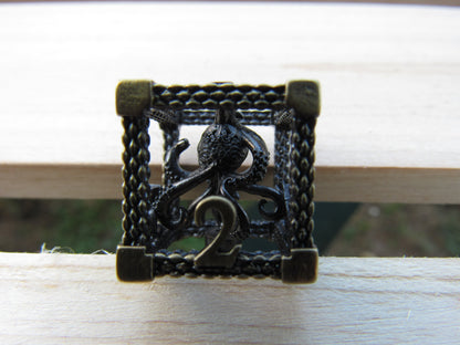 Antique Brass Caged Octopus Hollow Dice