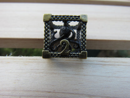 Antique Brass Caged Octopus Hollow Dice