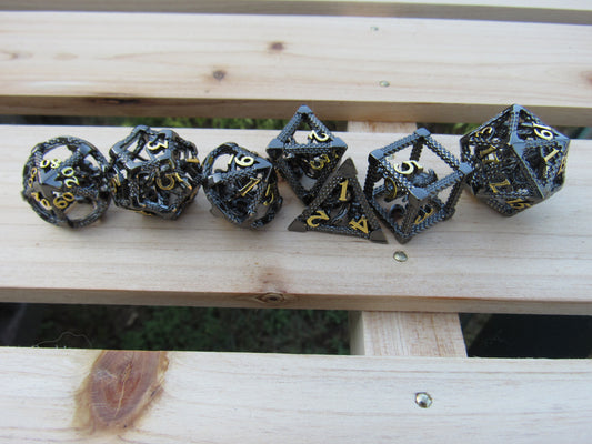 Black and Gold Caged Octopus Hollow Dice