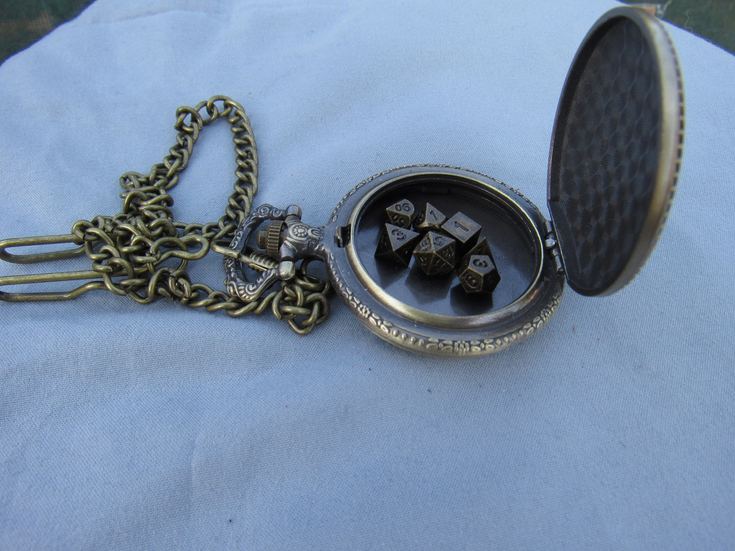 Tiny Dice in D20 Dragon Pocket Watch Case