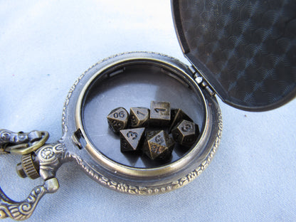 Tiny Dice in D20 Dragon Pocket Watch Case