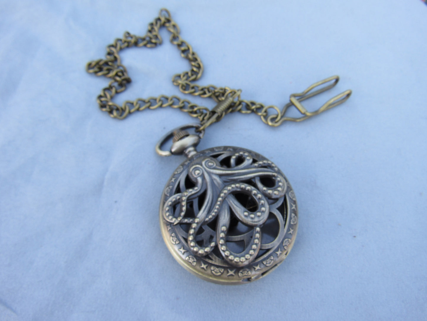 Tiny Dice in Antique Brass Octopus Pocket Watch Case