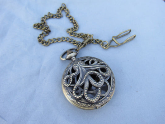 Tiny Dice in Antique Brass Octopus Pocket Watch Case