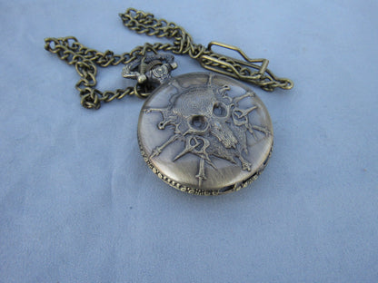 Tiny Dice in Skull Pocket Watch Case