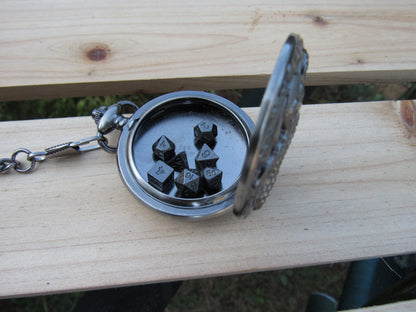 Tiny Dice in Antique Silver Octopus Pocket Watch Case