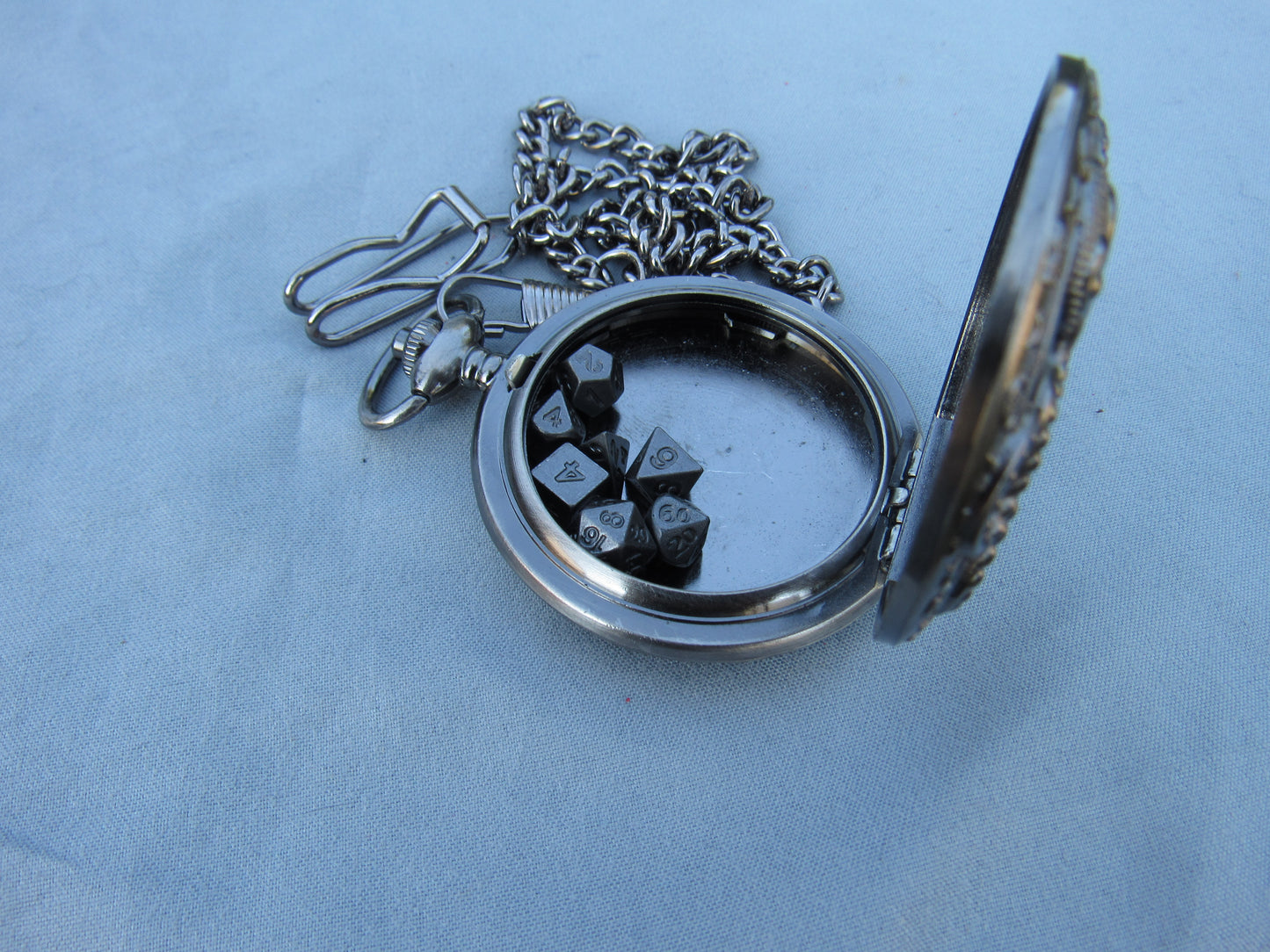 Tiny Dice in Antique Silver Octopus Pocket Watch Case