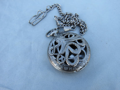 Tiny Dice in Antique Silver Octopus Pocket Watch Case