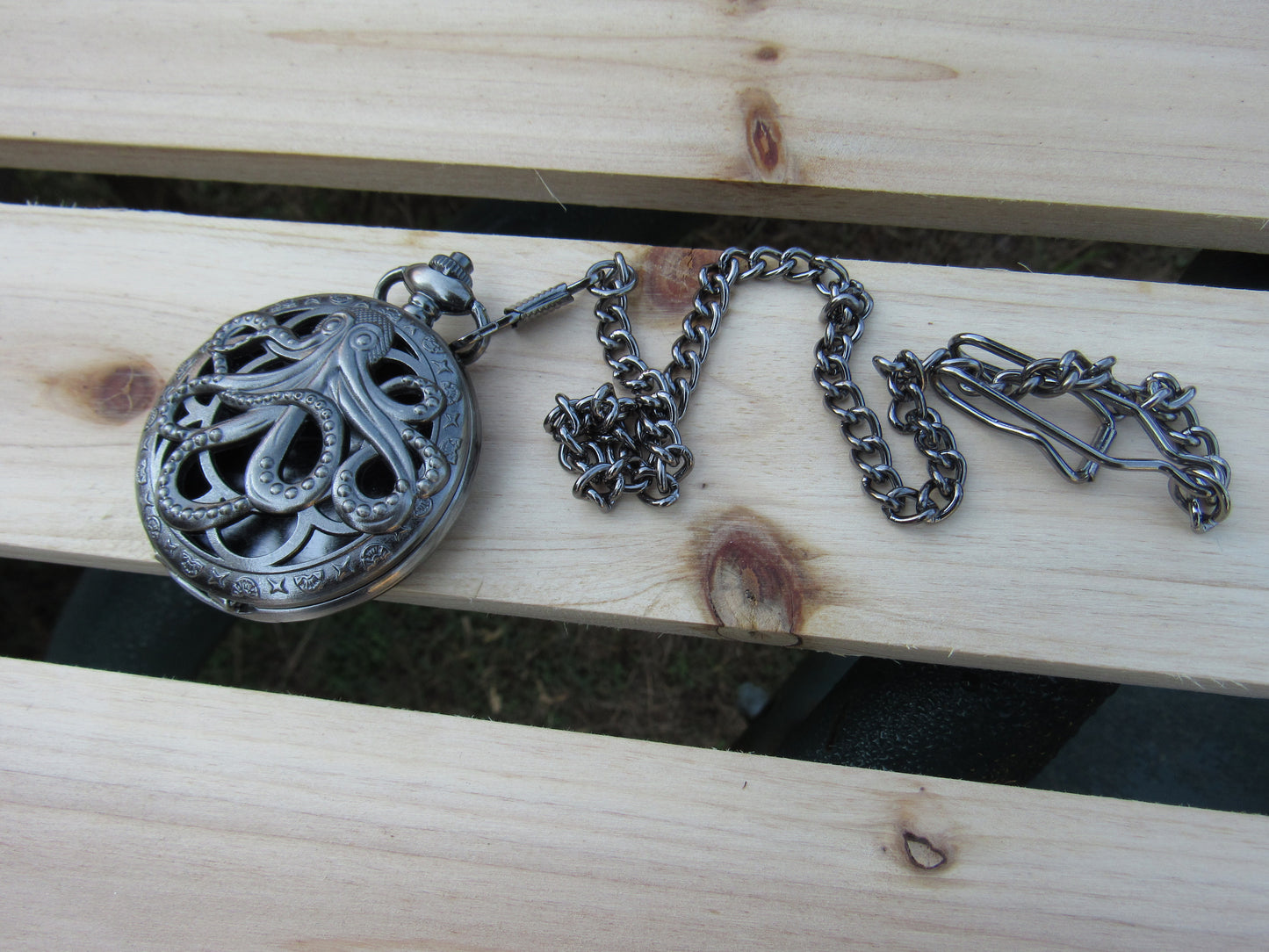 Tiny Dice in Antique Silver Octopus Pocket Watch Case