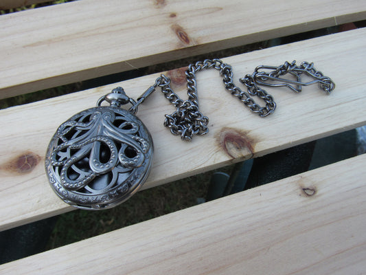 Tiny Dice in Antique Silver Octopus Pocket Watch Case