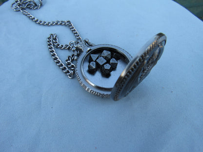 Tiny Dice in Antique Silver D20 Dragon Pocket Watch Case