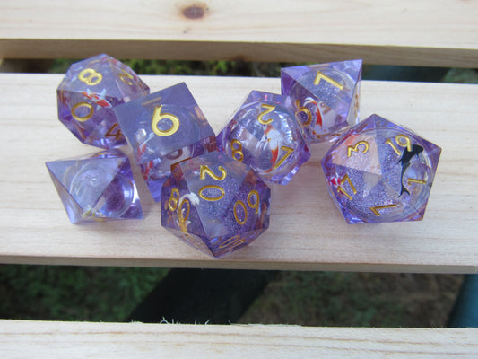 Purple Koi Fish Liquid Core Sharp Resin Dice