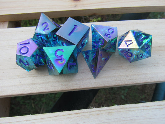 Dark Teal Iridescent Sharp Resin Dice
