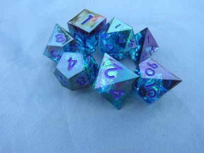Dark Teal Iridescent Sharp Resin Dice