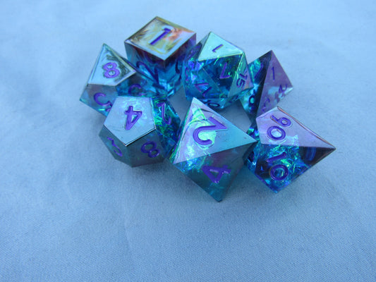 Dark Teal Iridescent Sharp Resin Dice