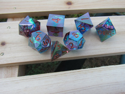Dark Teal and Red Iridescent Sharp Resin Dice