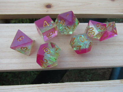 Green and Pink Sharp Resin Dice