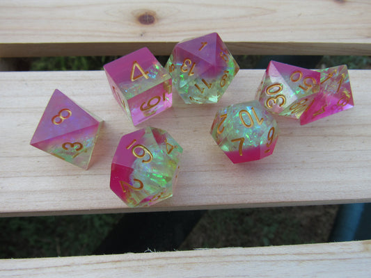 Green and Pink Sharp Resin Dice