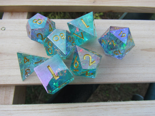 Light Teal Iridescent Sharp Resin Dice