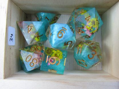 Blue and Yellow Floral Sharp Resin Dice