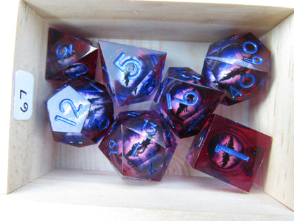Red and Purple Eyeball Liquid Core Sharp Resin Dice
